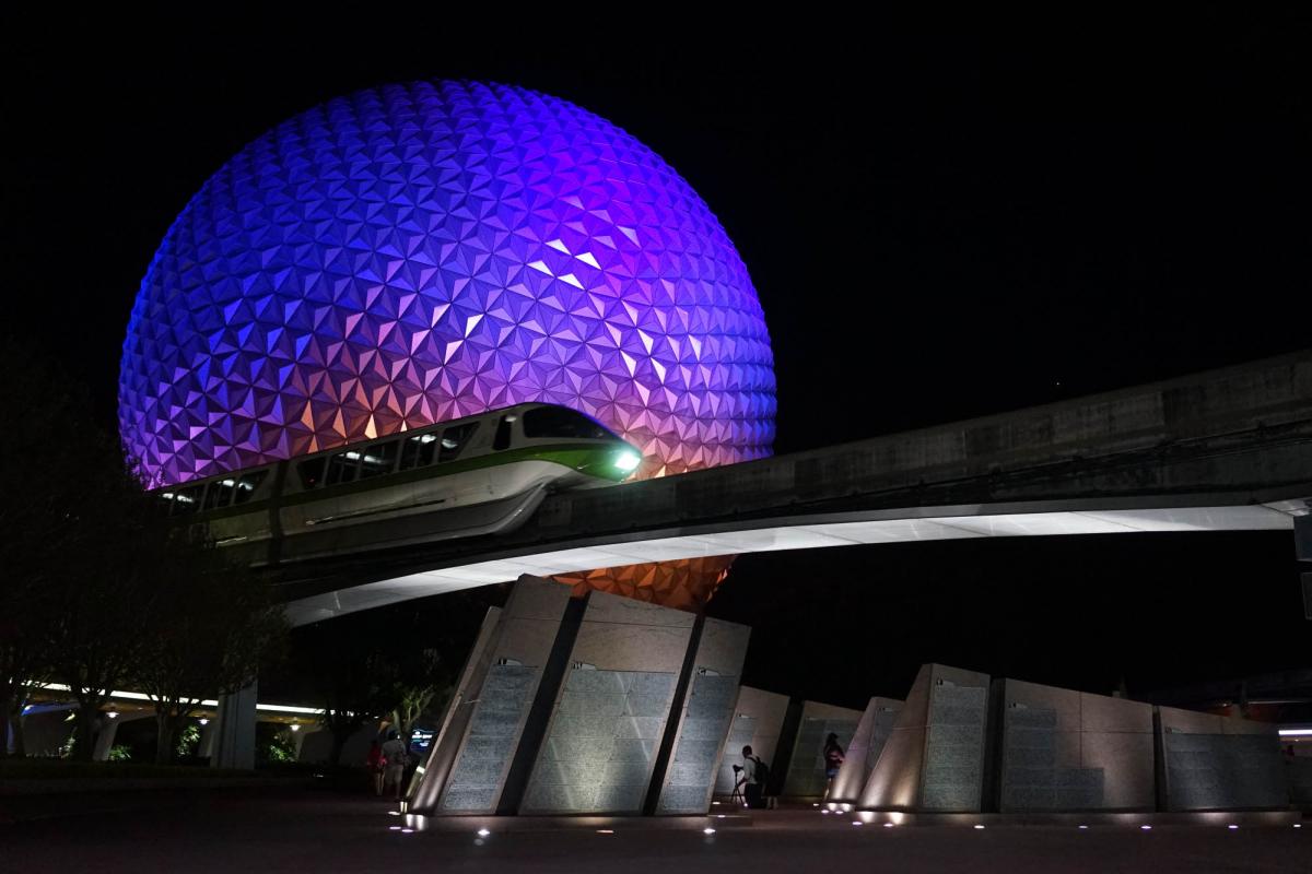 Epcot ball at night