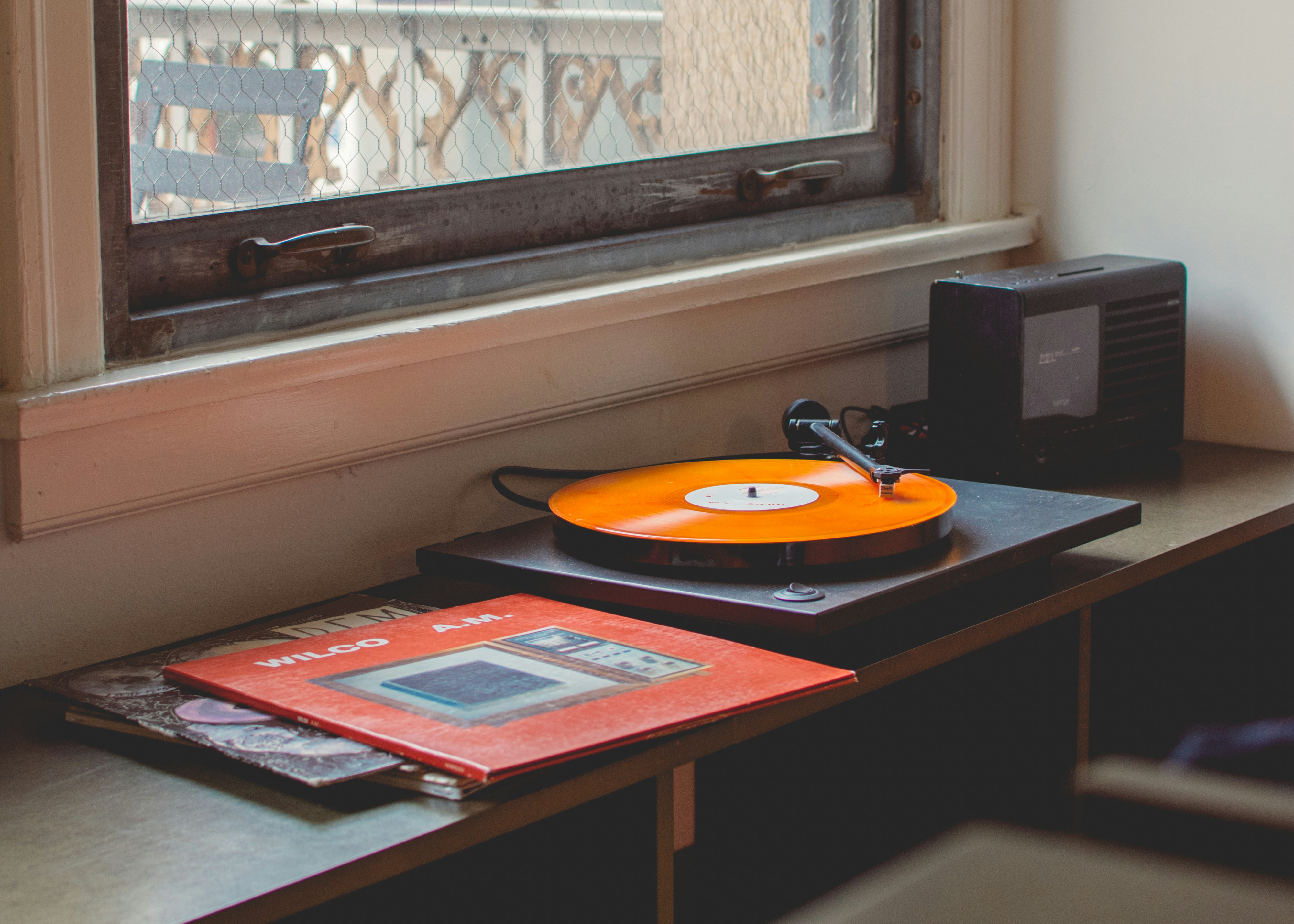 Vinyl records and turntable