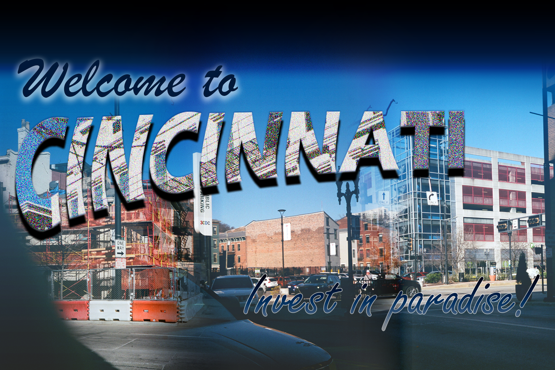 Digital collage of Cincinnati Postcard