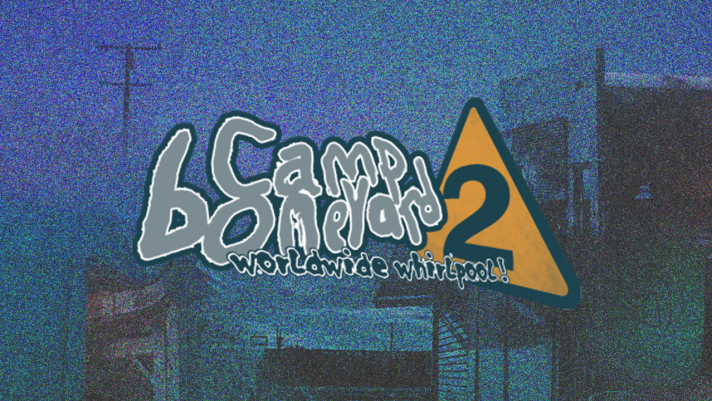 Grainy blue background with Camp Boneyard 2 logo